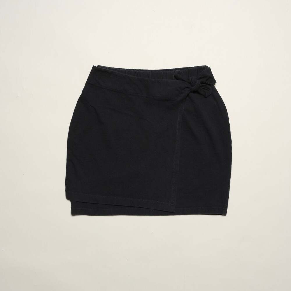 Vintage Black Cotton Blend Side Tie Wrap Mini  Skirt Size S